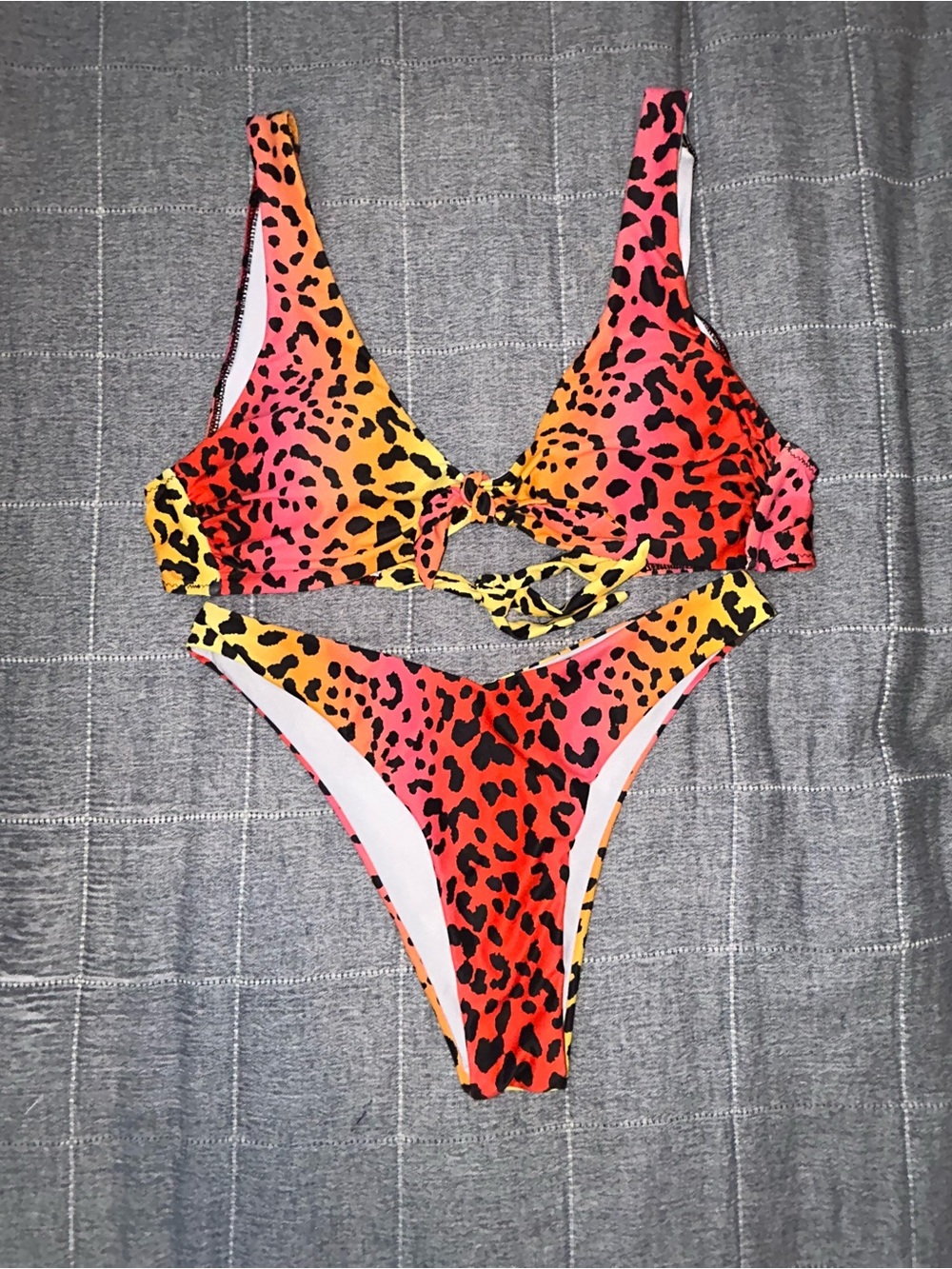 Neon Leopard Print Bikini in Pink, Orange, Yellow